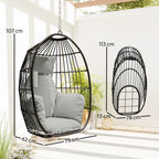 Fauteuil suspendu, coussins rembourrés, porte-gobelet, oreiller, gris foncé