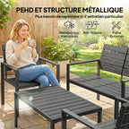 Salon de Jardin Extérieur 4 Pièces, Canapé 2 Places, 2 Chaises, Table Basse, Effet Bois Noir