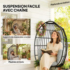 Fauteuil suspendu, coussins rembourrés, porte-gobelet, oreiller, gris foncé