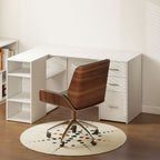 Bureau d'Angle, 3 Tiroirs, 5 Compartiments, Étagères Réglables, 140x100x75cm, Blanc