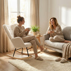 Fauteuil à bascule, effet laine, structure en acier 71 x 98 x 101 cm beige