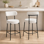Lot de 2 tabourets de bar, dossier courbé, repose-pieds, 49x52x95cm, crème