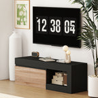 Meuble TV 2 portes jusqu'à 60 pouces, placard et étagère ouverte, noir