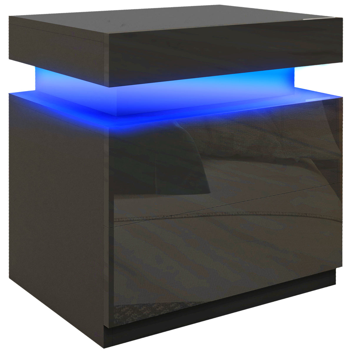 Table de chevet lumière LED RVB haute brillance avec 2 tiroirs noir