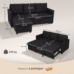 Canapé d'Angle Convertible, Canapé-Lit 3 Places 192 cm, Gris Anthracite