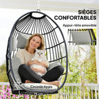 Fauteuil suspendu, coussins rembourrés, porte-gobelet, oreiller, gris foncé