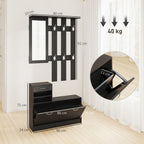 Meuble d'entrée 3 en 1, porte-manteau, miroir et banc à chaussures noir