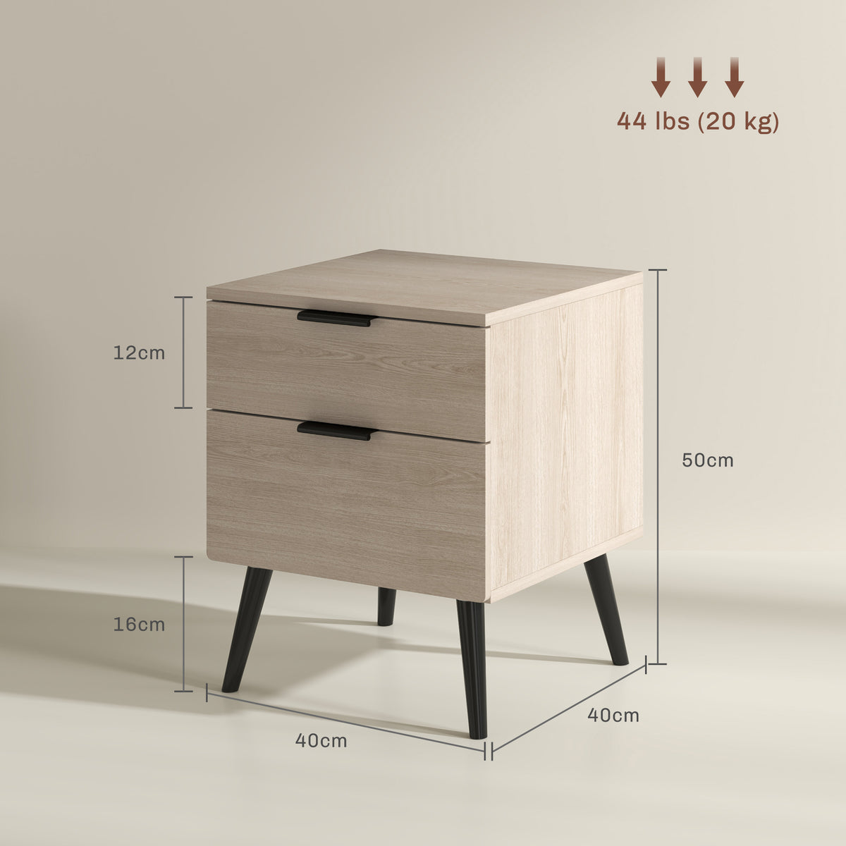 2 tables de chevet - style nordique moderne avec tiroir à deux niveaux 40 x 40 x 50 cm chêne