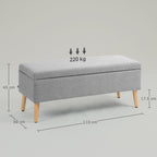 Banc/ coffre rangement rembourré aspect lin, charge 220 Kg, 110 x 39 x 45 cm, gris