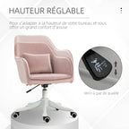Chaise de bureau velours, massante, rose poudré