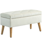 Banc de rangement effet velours, pieds en bois charge max. 120 kg 80 x 35 x 42 cm, crème