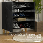 Meuble à chaussures 2 portes, étagères réglables, 72 x 31,5 x 95 cm noir laqué