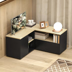 Meuble TV d'angle, 40 pouces avec 2 placards et 3 niches 90 x 90 x 45 cm, en chêne et noir