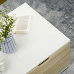 Table basse rectangulaire, 2 tiroirs 2 niches étagère verre trempé, chêne clair