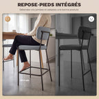 Lot de 2 tabourets de bar, repose-pieds, 49 x 53 x 93 cm, gris