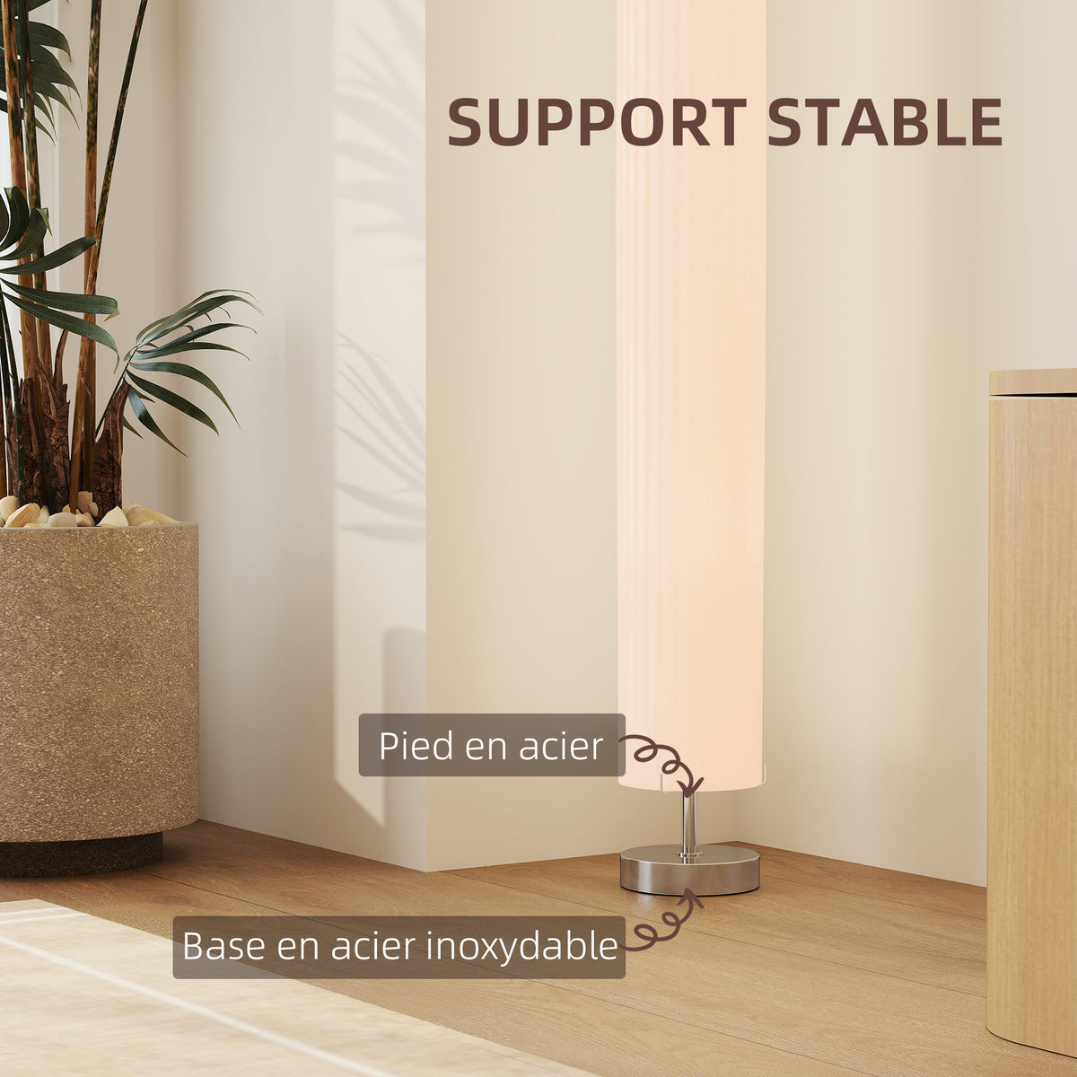 Lampadaire / lampe sur pied moderne lumière tamisée 40 W, 14L x 14l x 120H cm inox blanc