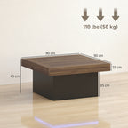Table basse carrée, éclairage LED 16 couleurs, 90 x 90 x 45 cm