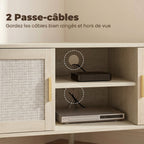 Meuble TV d'Angle 115 cm, jusqu'à 65 Pouces, 2 Portes en Rotin 2 Compartiments, Chêne