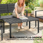 Salon de Jardin Extérieur 4 Pièces, Canapé 2 Places, 2 Chaises, Table Basse, Effet Bois Noir