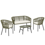 Salon de Jardin Extérieur 4 Places, canapé 2 Places, 2 Fauteuils et Table Basse Verre Trempé Crème