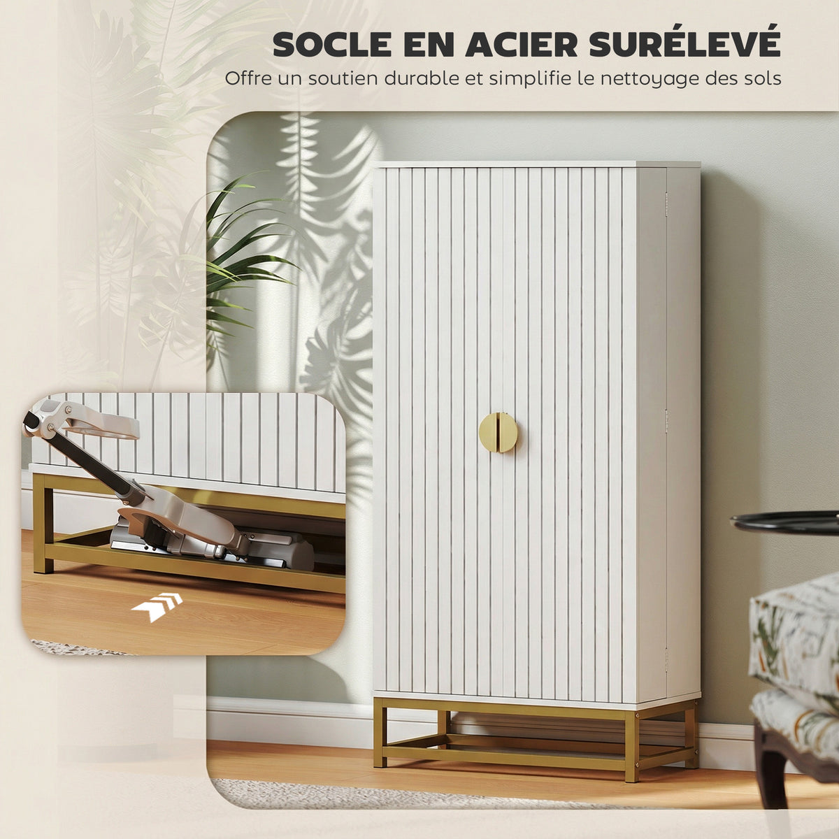 Armoire de cuisine, 12 étagères à portes, 58x29x119,5cm, blanc