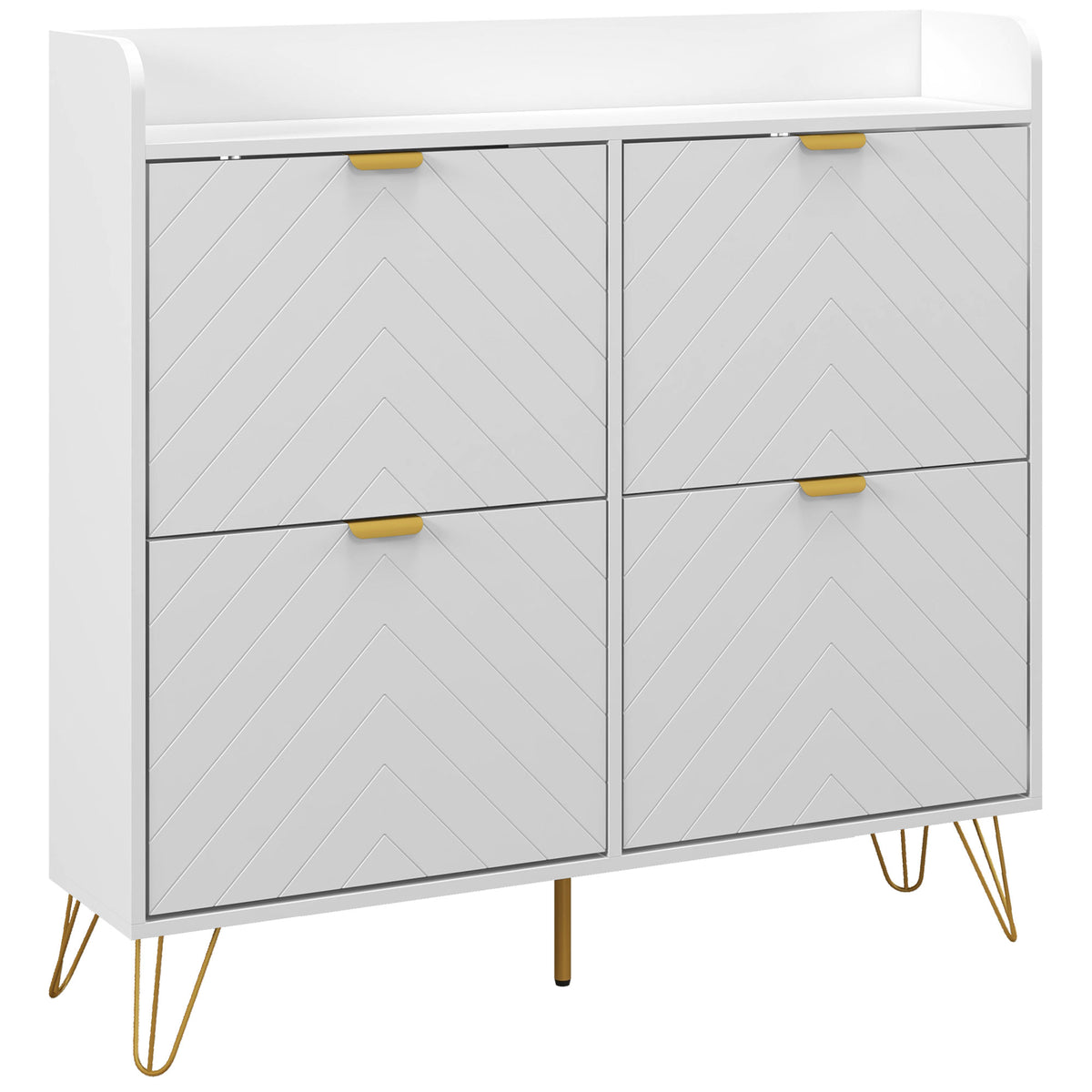 Meuble à chaussures 4 abattants avec étagère réglable, rangement chaussure 106 x 24 x 102 cm, blanc
