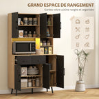 Buffet cuisine haut avec lumière LED, 6 portes 2 tiroirs 100x40x176cm noir
