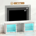 Meuble TV avec éclairage LED jusqu'à 70 pouces, 160cm avec étagères en verre réglables, blanc