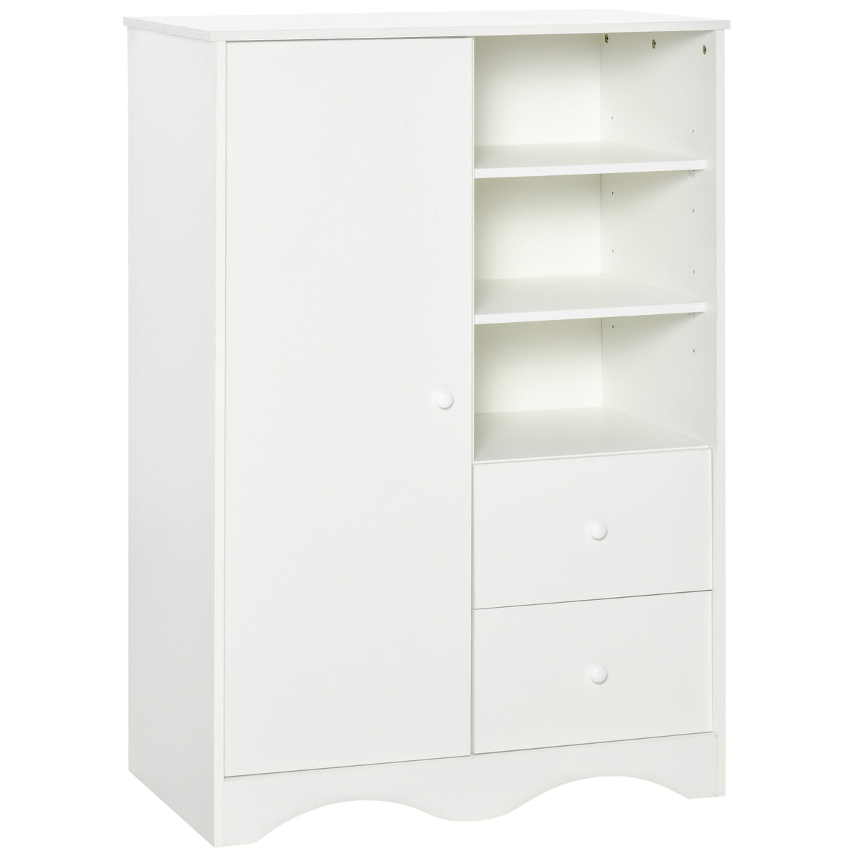 Armoire avec Porte et 5 étagères, 3 niches, 2 tiroirs, blanc