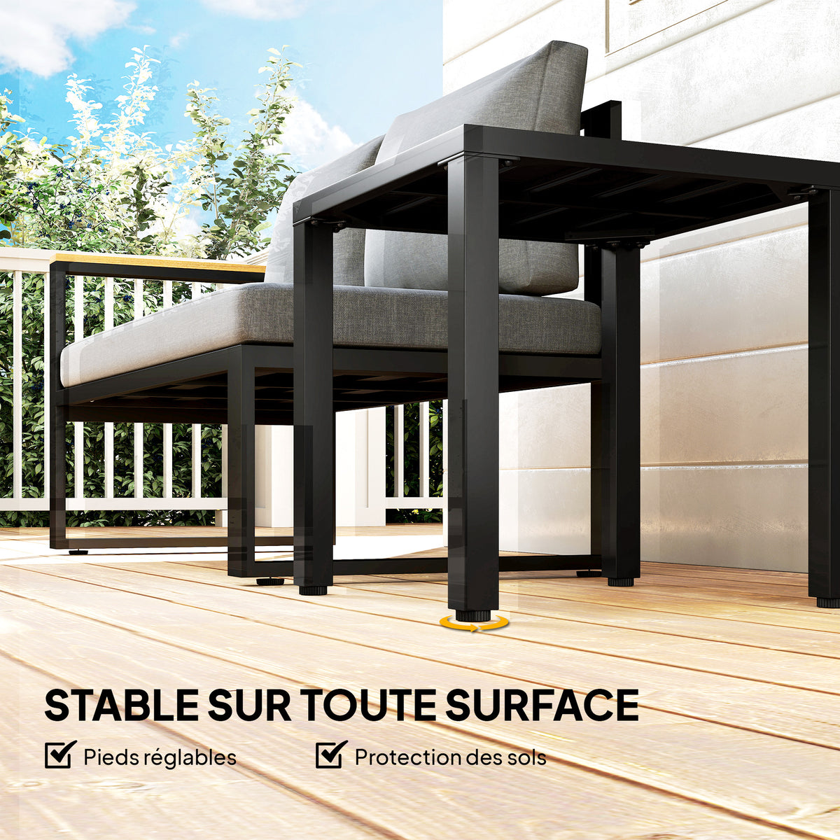 Table de jardin carrée, cadre en métal,noir