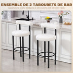 Lot de 2 tabourets de bar, dossier incurvé, repose-pieds, 50x52,5x98cm, blanc