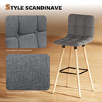 Lot de 2 tabourets de bar, repose-pieds, pieds en bois, 41,5x47x97,5cm, gris
