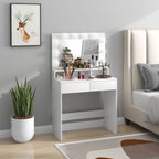 Coiffeuse avec miroir, tiroirs, 3 modes d'éclairage, 10 ampoules, 80 x 40 x 135 cm, blanc