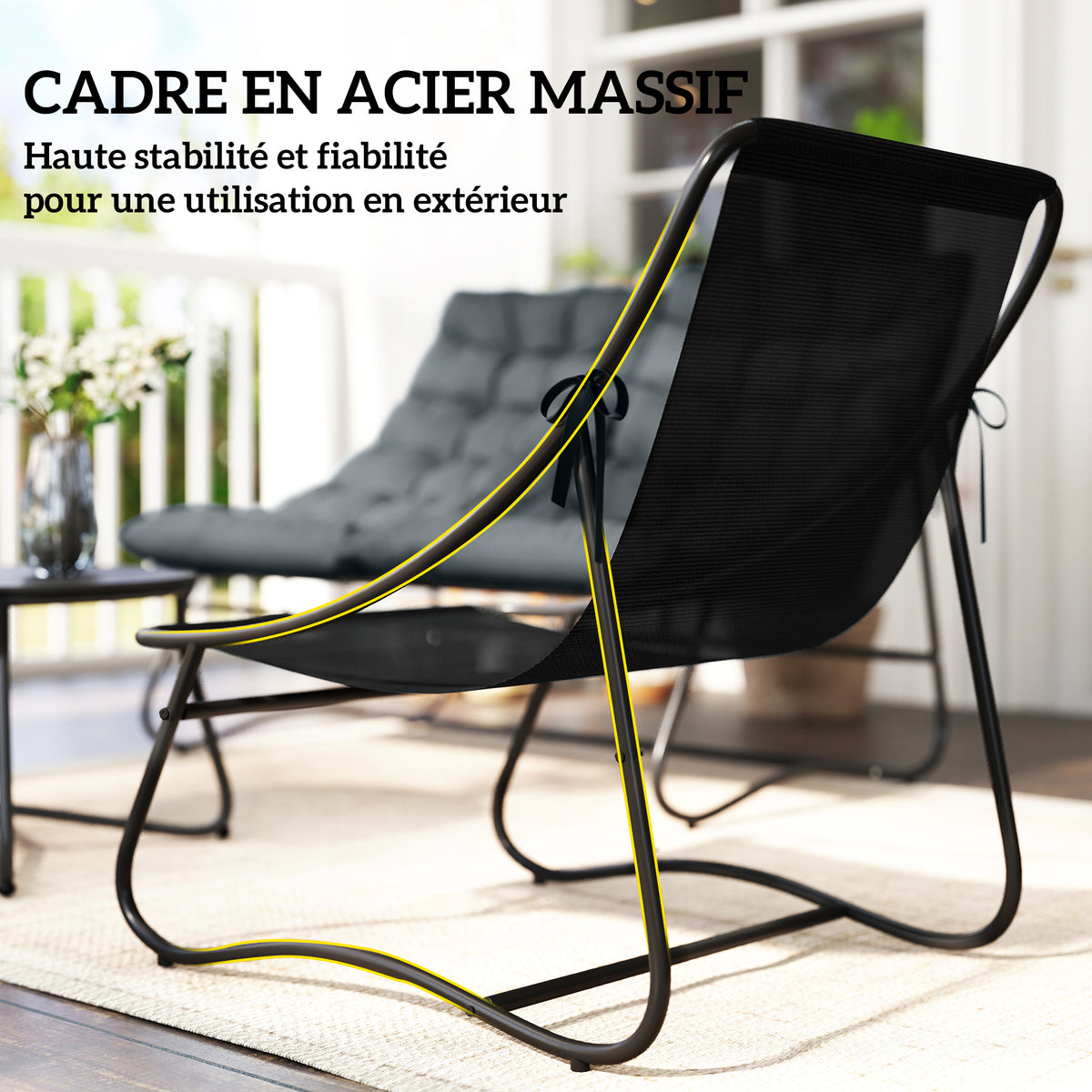 Salon de Jardin 4 Pièces avec Coussins Épais 8cm, en Acier, Gris