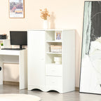 Armoire avec Porte et 5 étagères, 3 niches, 2 tiroirs, blanc