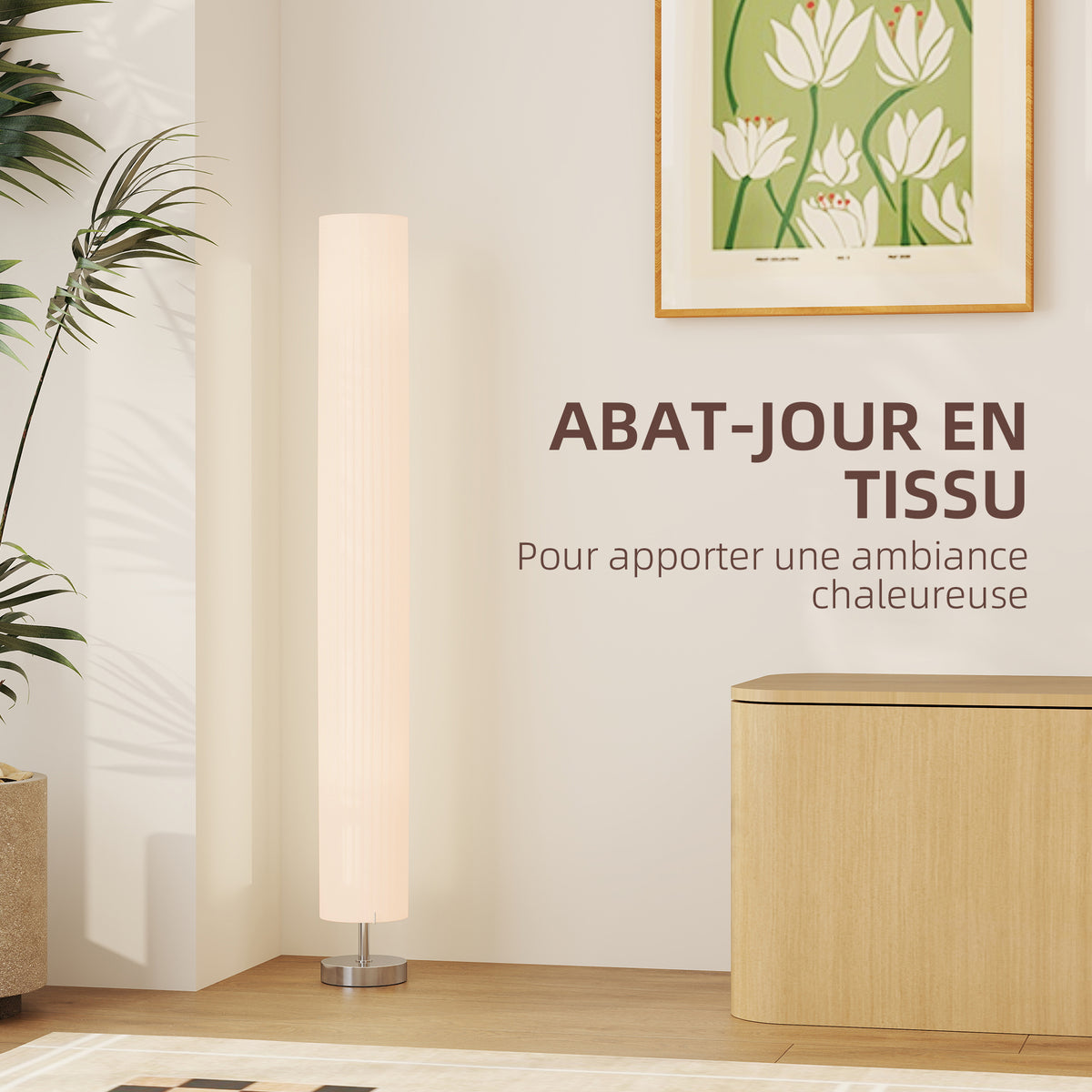 Lampadaire / lampe sur pied moderne lumière tamisée 40 W, 14L x 14l x 120H cm inox blanc