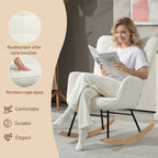 Fauteuil à bascule, effet laine, structure en acier 71 x 98 x 101 cm blanc