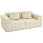 Canapé 3 places en velours, 2 coussins, 202x90x76cm, beige