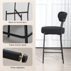 Lot de 2 tabourets de bar en tissu, dossier courbé, repose-pieds, 49x52x95cm, noir