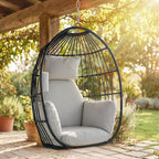 Fauteuil suspendu, coussins rembourrés, porte-gobelet, oreiller, gris foncé