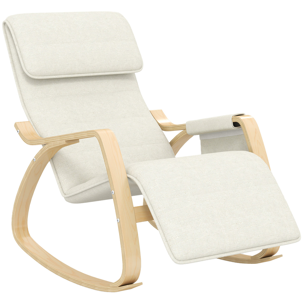 Fauteuil à bascule avec repose-pieds réglable, poche latérale, blanc crème