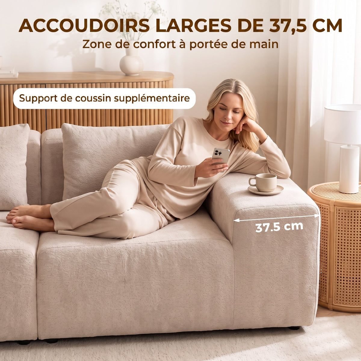Canapé 3 Places 320 cm, Canapé Modulaire, Entièrement Compressé, Beige