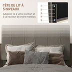 Cadre de lit double 140 x 190 cm, tête de lit réglable sommier 150 x 198 x 100/105/110/115/120 cm gris