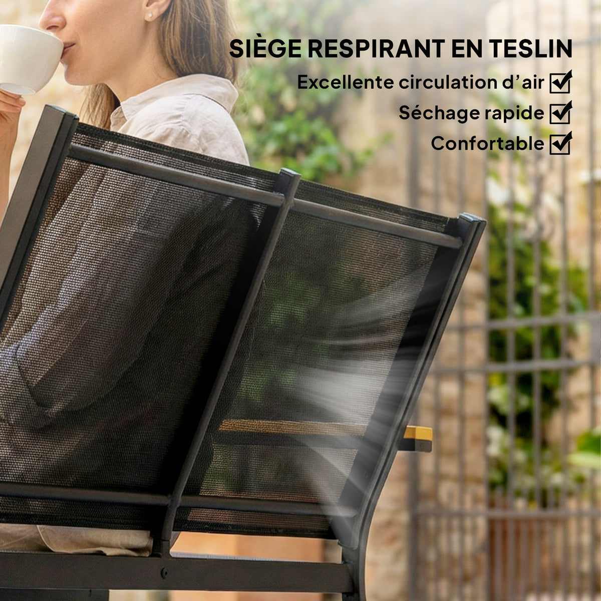 Salon de jardin extérieur 4 pièces avec canapé 2 places, 2 chaises et table basse en verre trempé, noir