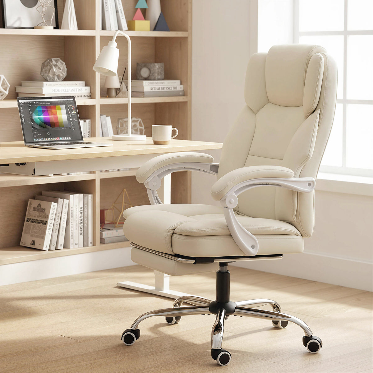 Chaise bureau ergonomique, 64x73x112-120cm, beige