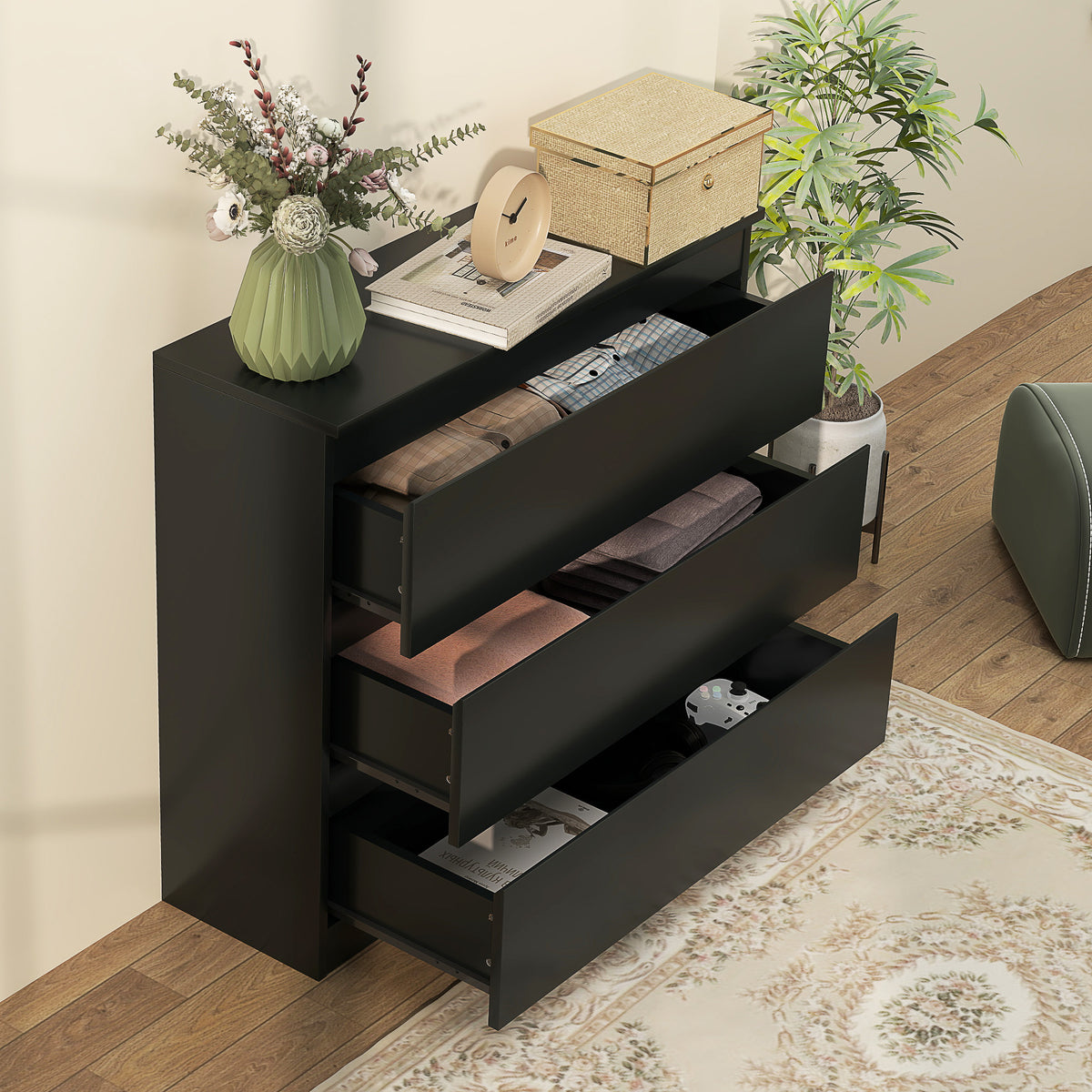 Commode 3 tiroirs, épuré,  80l x 39P x 73H cm