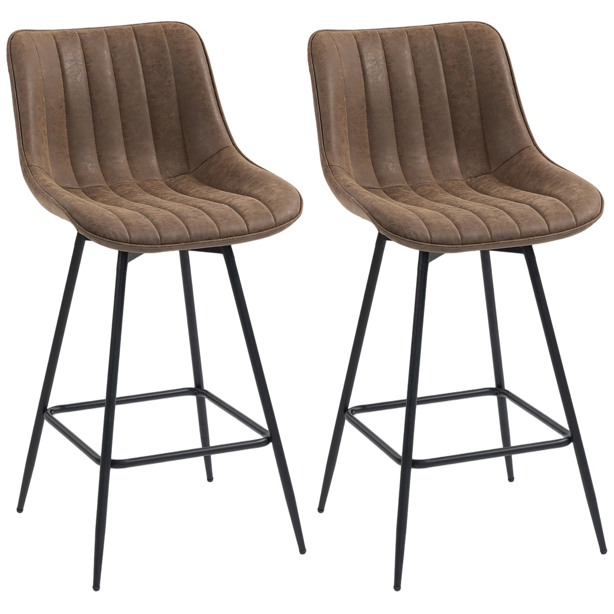 Lot de 2 tabourets de bar, repose-pieds, marron