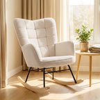 Fauteuil à bascule, effet laine, structure en acier 71 x 98 x 101 cm beige