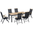 Salon de jardin 6 personnes, cadre en aluminium, table 190 cm, 6 chaises pliables et inclinables, noir