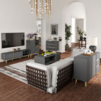 Meuble TV jusqu'à 55 pouces ,2 portes, 2 niches avec passe-câbles 150 x 35 x 45 cm gris foncé
